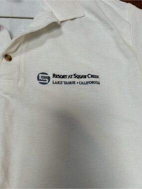 White Polo Shirt-vintage Resort at Squaw Creek Embroidered Logo, Short sleeve. M